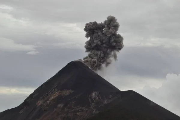 Morning view of volcan del Fuego from about the same level as its crater from the just below the top of acatenango