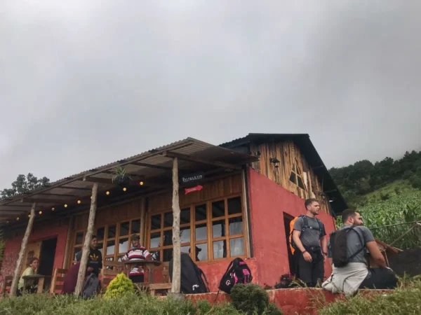 The visitor center and restaurant at entry point of trail to volcano acatenango in guatemala