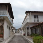 Picturesque street in Asminio village on north evia island