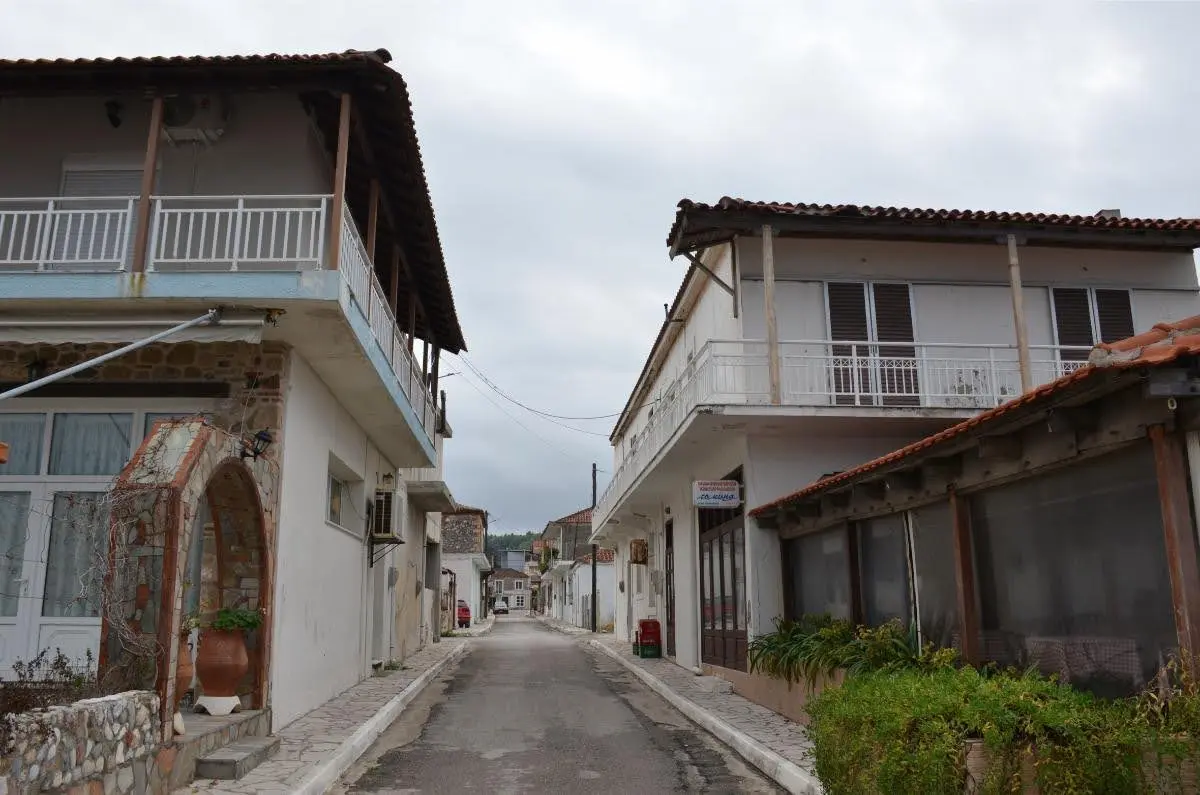 Picturesque street in Asminio village on north evia island