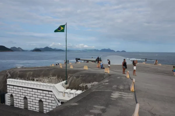 people walking atop copacabana fort in rio de janeiro