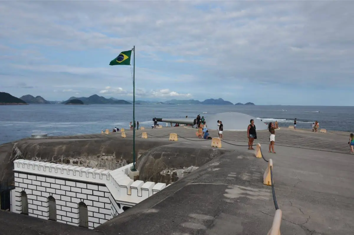 people walking atop copacabana fort in rio de janeiro