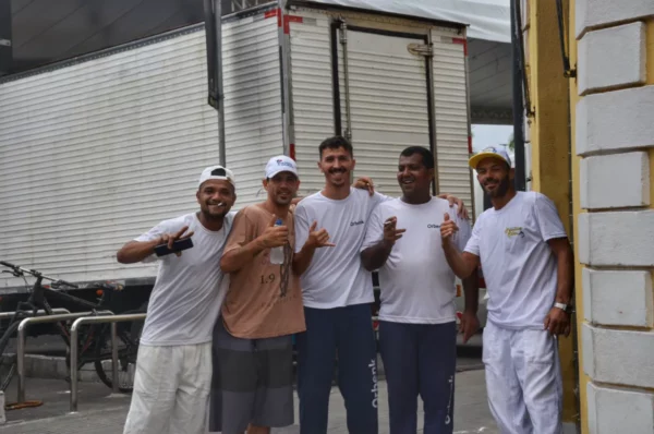 Friendly local workers of Florianópolis posing for the lens