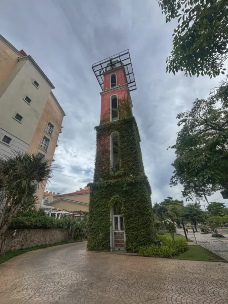 picturesque ivy-covered tower of IL Campanario Villaggio Resort in downtown jurere, florianopolis