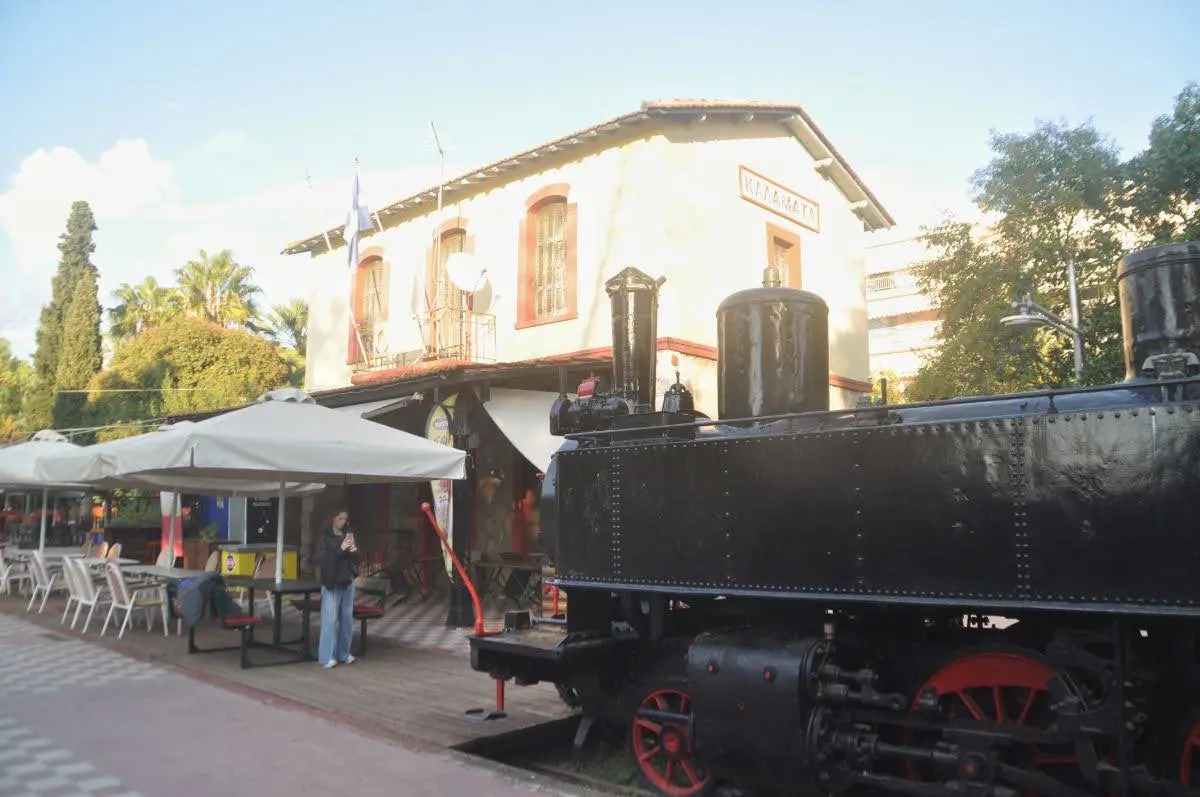 Old locomotive and train stations in Kalamata’s Municipal Railway Park