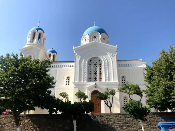 blue and white Church of Saint Nicholas in karystos