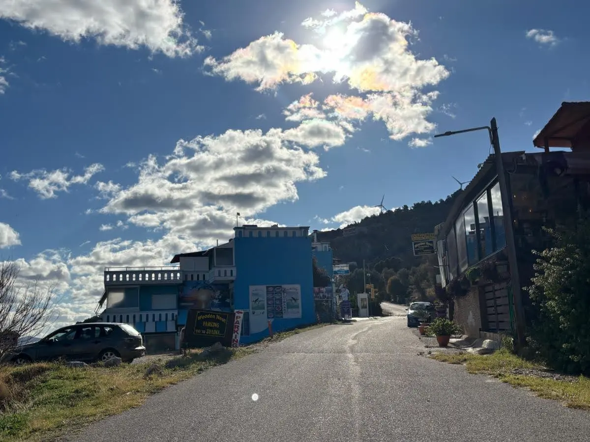 The village road of korasida beach in evia