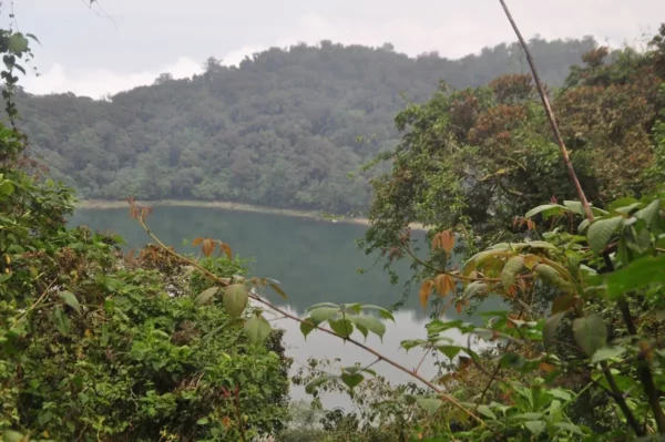 view of lake chicabal from the crater rim viewpoint