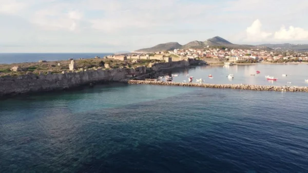 Aerial view of Methoni castle and town