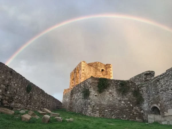 Rainbow over Methoni Castle in greece