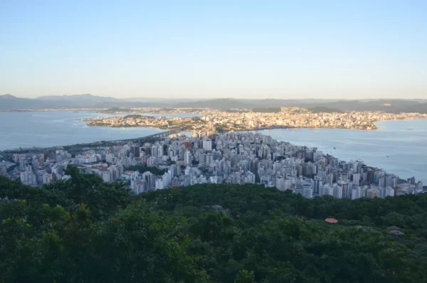 sunrise view of florianopolis from morro da cruz hill viewpoint