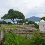 Colonial fort Fortaleza de São José da Ponta Grossa overlooking the bay of Florianópolis in brazil