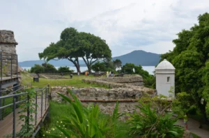 Colonial fort Fortaleza de São José da Ponta Grossa overlooking the bay of Florianópolis in brazil