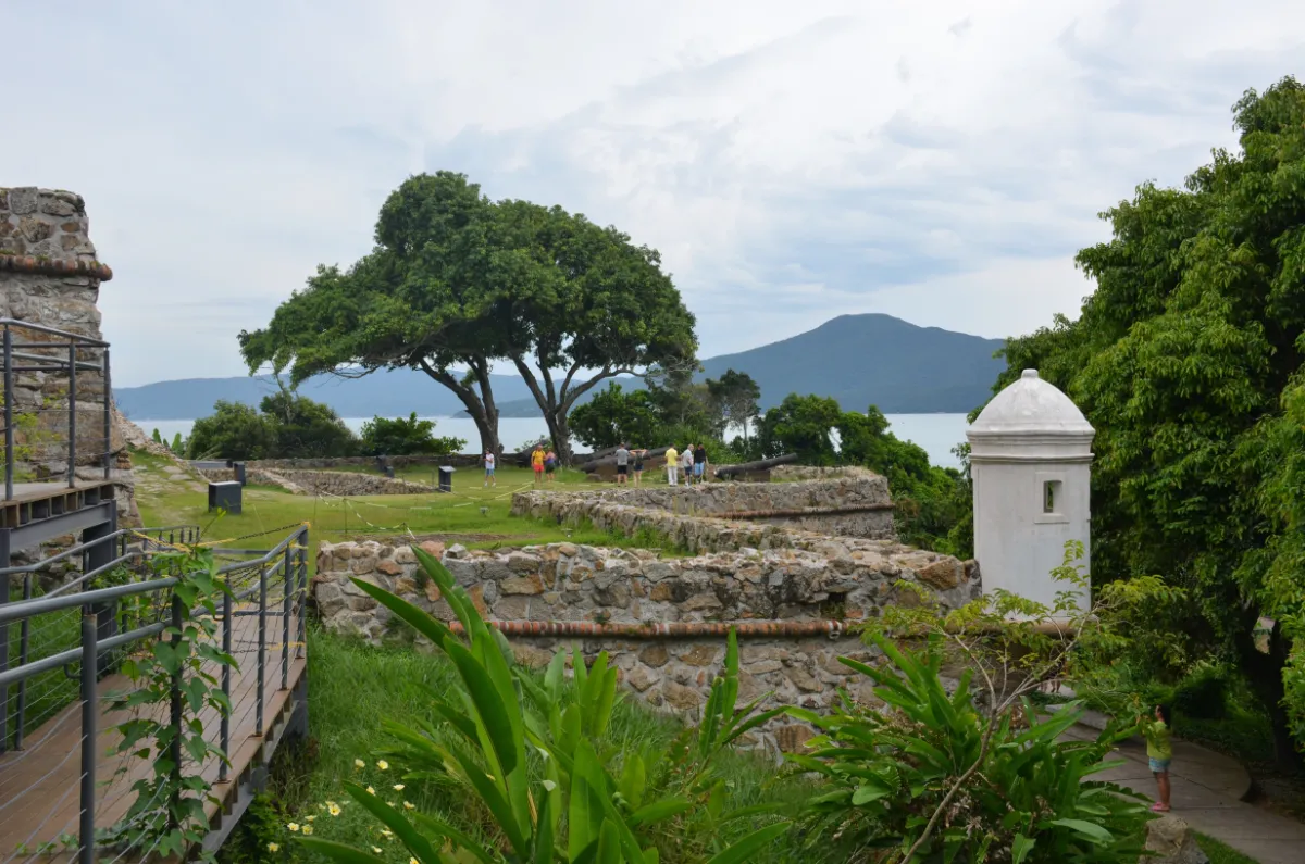 Colonial fort Fortaleza de São José da Ponta Grossa overlooking the bay of Florianópolis in brazil