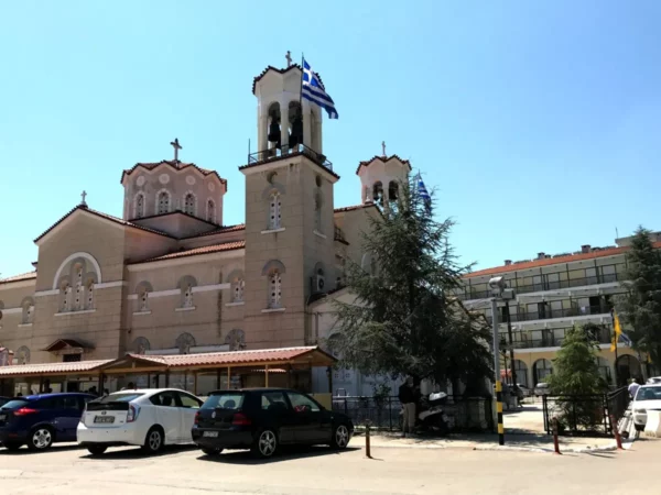 Church of St. John the Russian in Prokopi, Evia, Greece, one of the country's most important Orthodox pilgrimage sites.