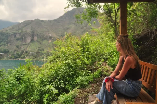 Bench at a viewpoint somewhere above the village of san marcos la laguna, lake atitlan