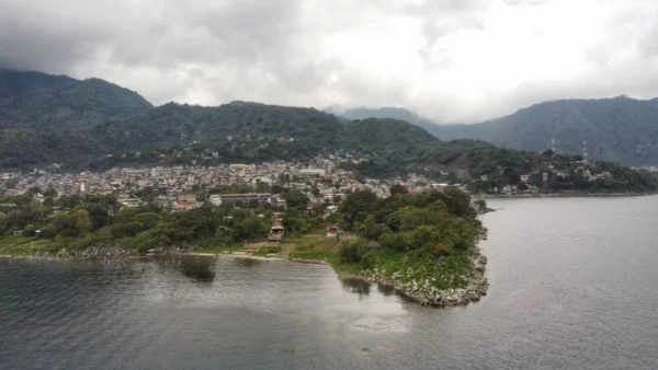 drone photo of The promontory of San Pedro la laguna at lake atitlan