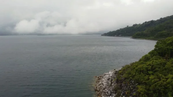 isolated shore Along the foot of san pedro volcano at lake atitlan