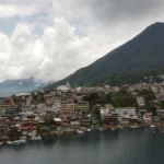 Volcán San Pedro looming over the village of San Pedro at lake atitlan, guatemala