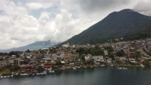 Volcán San Pedro looming over the village of San Pedro at lake atitlan, guatemala