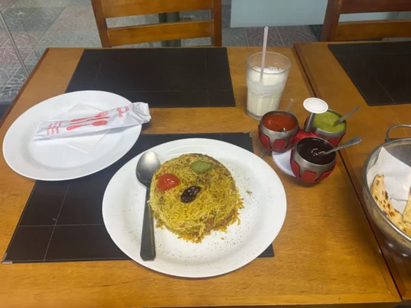 biryani and lassi in an indian restaurant of sao paulo