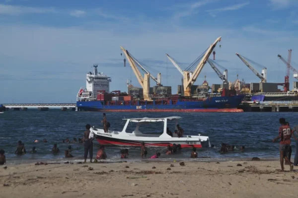Bathing with the port in background tamatave madagascar