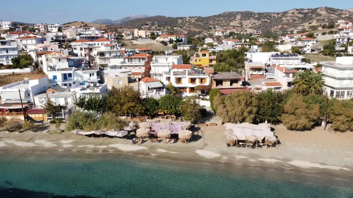 Aerial view of Agioi Apostoloi Beach on evia island