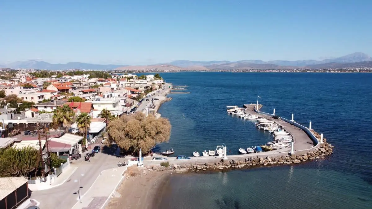 The fishing port of Avlida and view of south euboic gulf