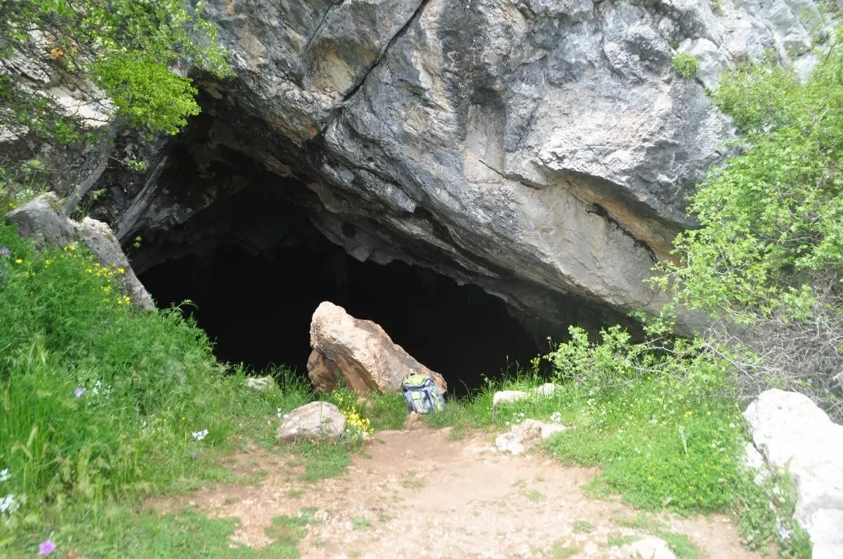 the entrance of the corycian cave (korykeion andron) near delphi on mount parnassus