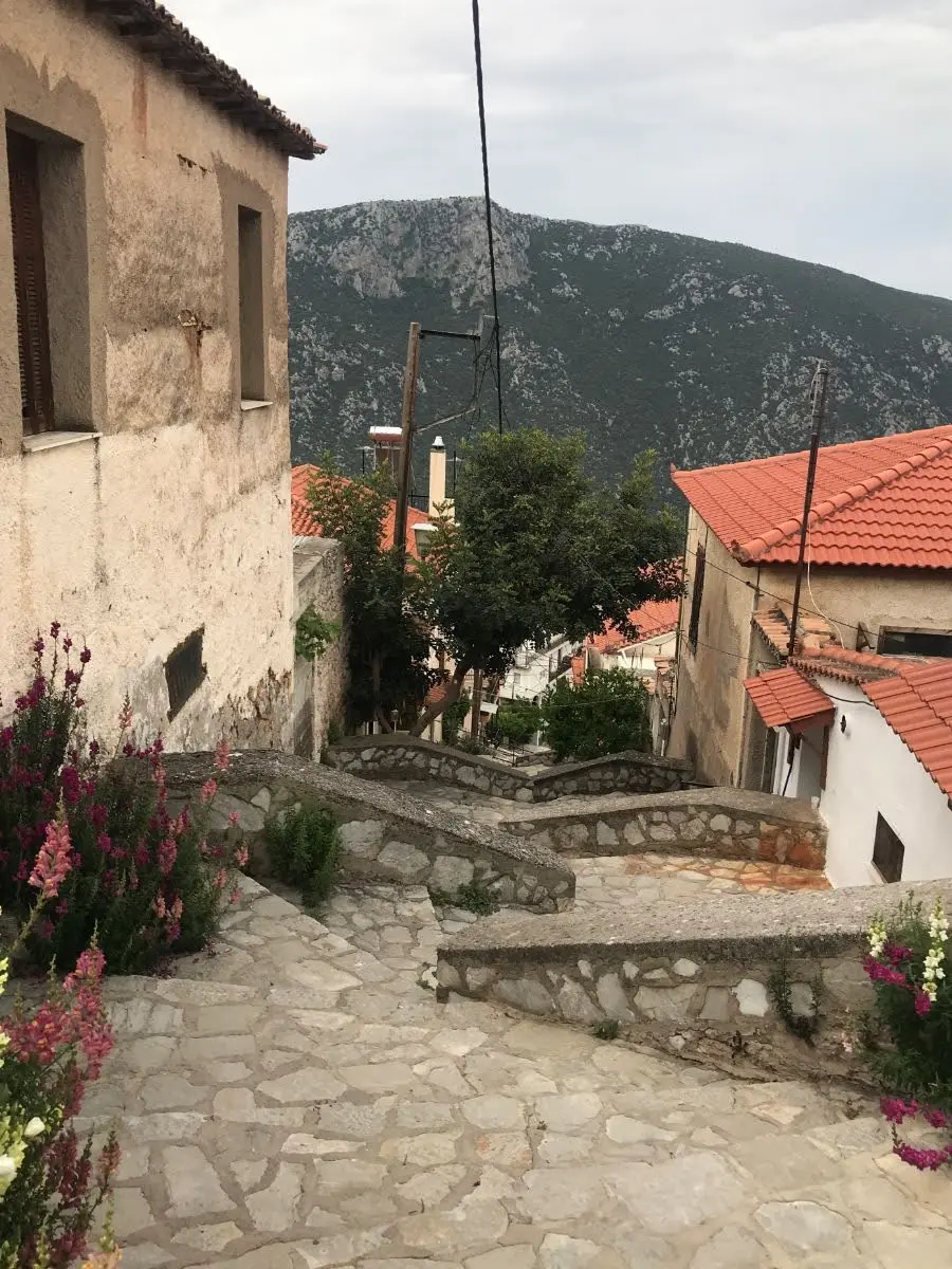 Winding stairway in Delphi village