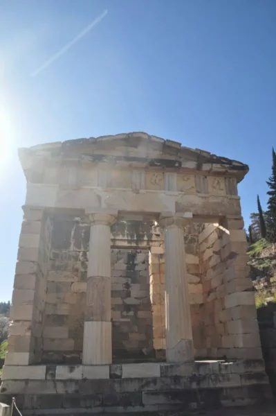 Treasury of the Athenians in the archeological site of delphi