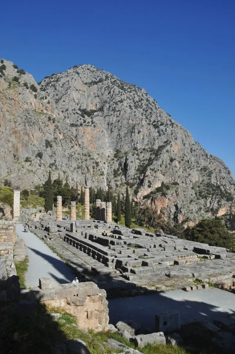 The Temple of Apollo in delphi below steep cliffs