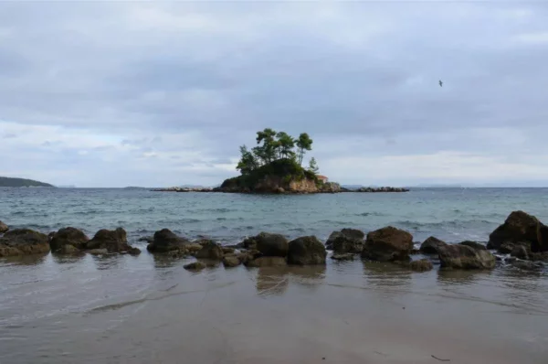 The islet of Agios Nikolaos across the beach of Ellinika in north evia