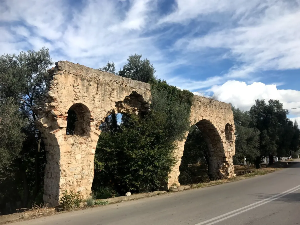 roadside Remnants of a Roman aqueduct near fylla village on evia