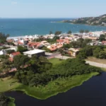 aerial view of garopaba town in santa catarina, brazil