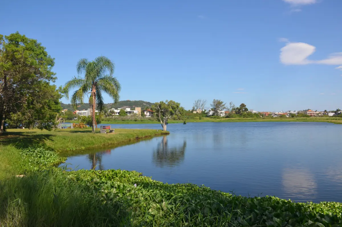 Lagoa das Capivaras em Garopaba, cercada por vegetação