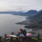 girl Enjoying a morning view of Lake Atitlán from the top indian nose viewpoint