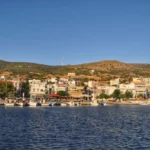View of Marmari, evia and its coastal promenade from the sea