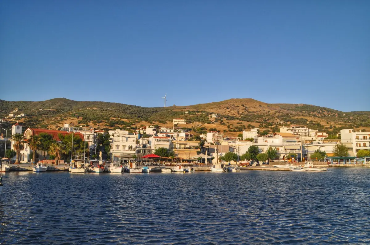 View of Marmari, evia and its coastal promenade from the sea