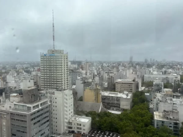 View of montevideo through wet glass at the panoramic viewpoint