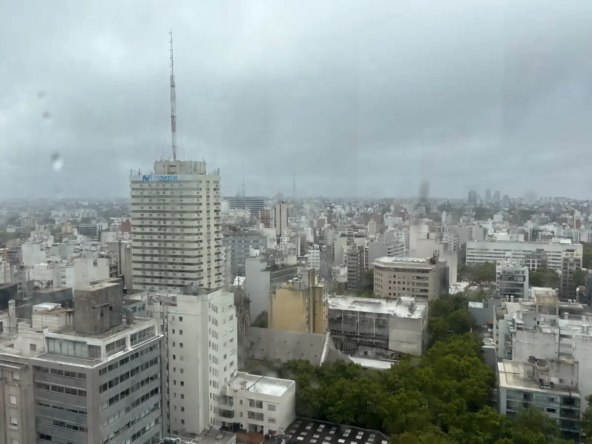 View of montevideo through wet glass at the panoramic viewpoint