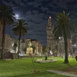 moonlit park in downtown in montevideo, uruguay