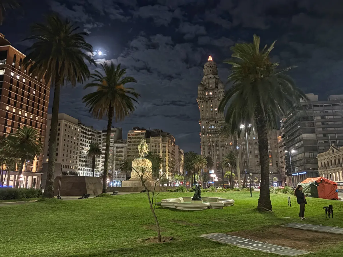 moonlit park in downtown in montevideo, uruguay