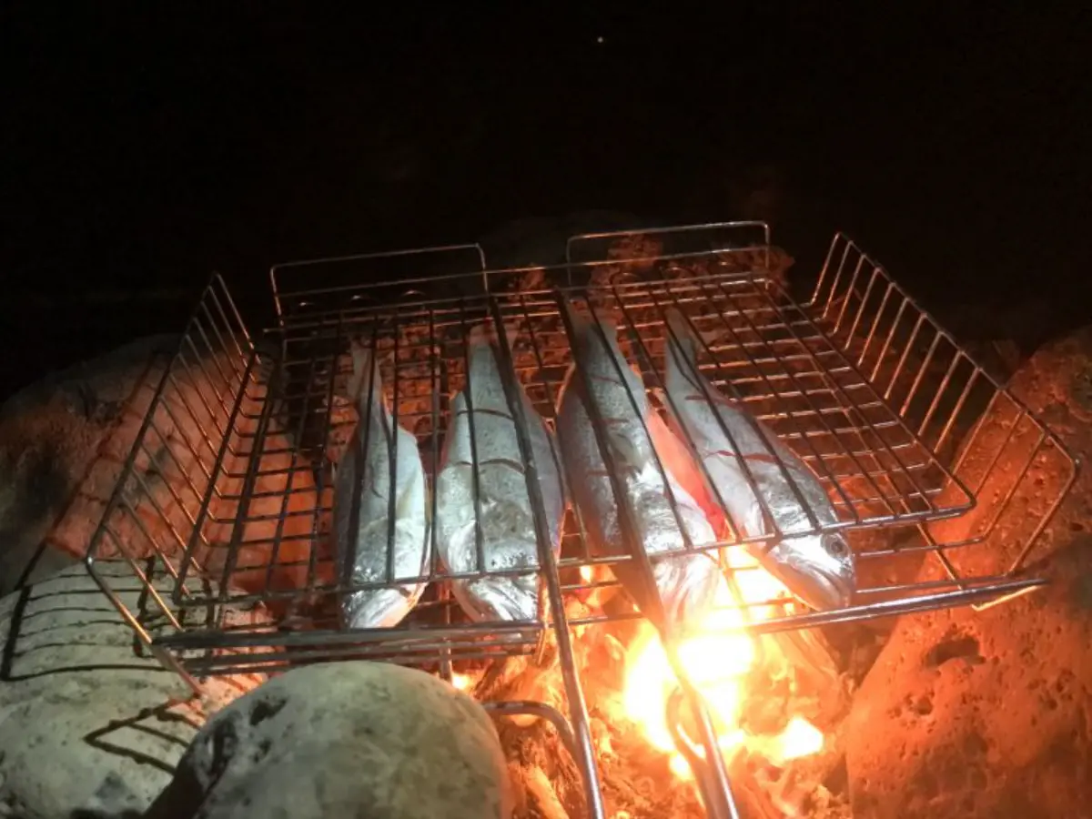 φρέσκα ψάρια στην φωτιά