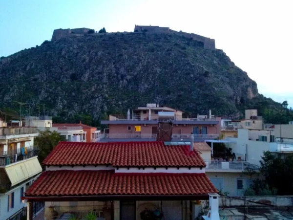 View of Palamidi from a hotel in the New Town of Nafplio