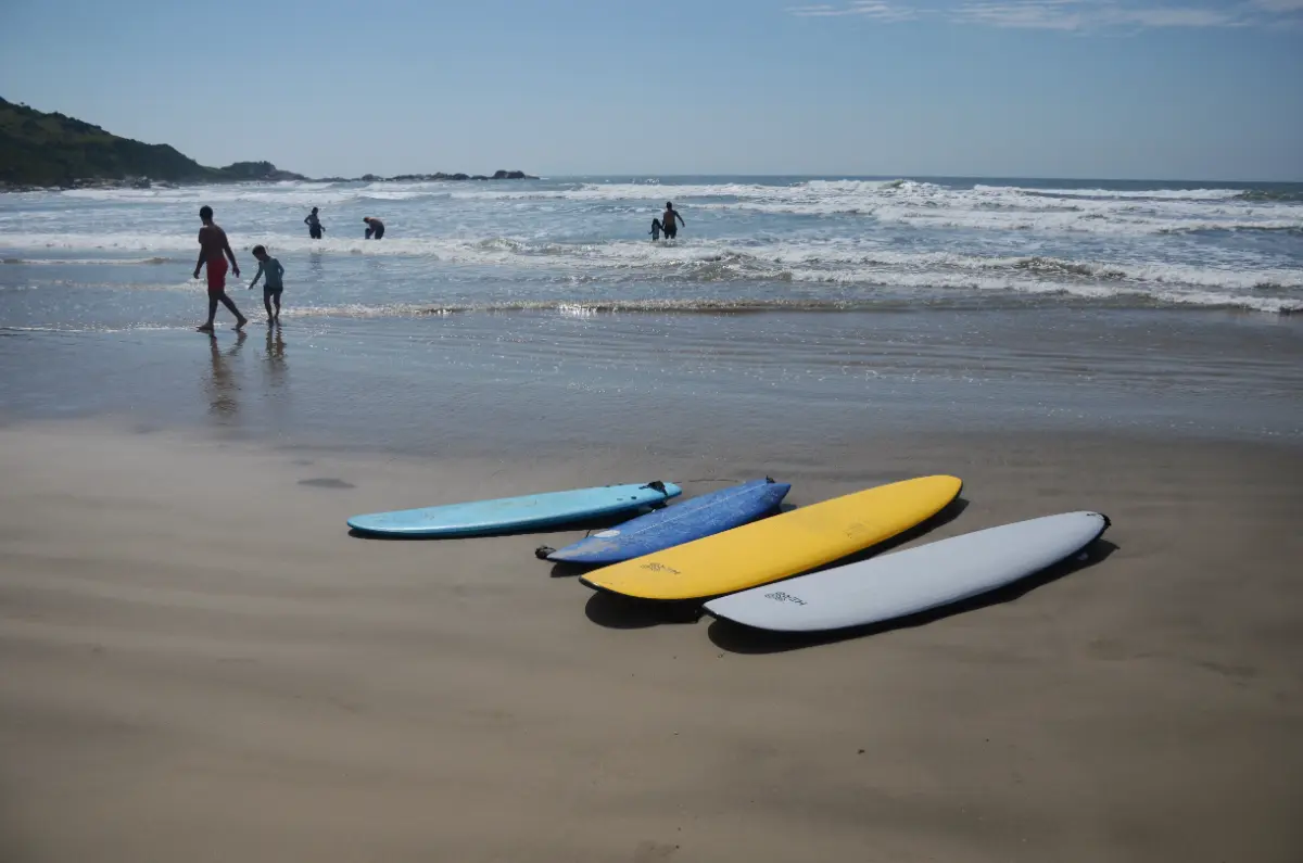 pranchas de surfe na beira da Praia Vermelha, Praia do Rosa