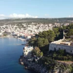 Aerial view of Pylos and its castle