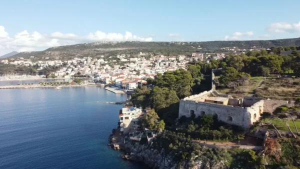 Aerial view of Pylos and its castle