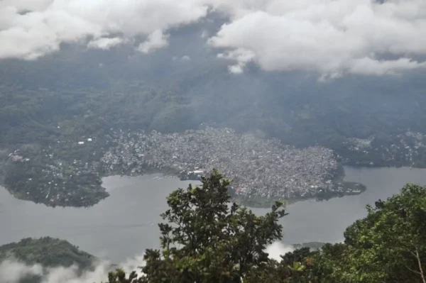 View of Santiago Atitlán from atop volcano san pedro at lake atitlan