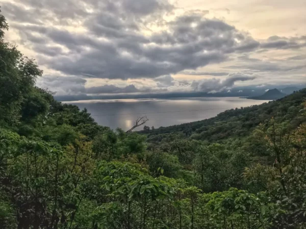 Catching a morning view of lake atitlan from near the trailhead of volcan san pedro